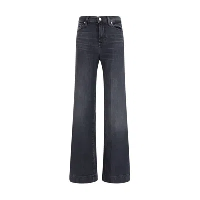7for Black Cotton Flared Jeans