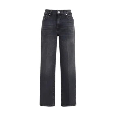 7for Black Cotton Straight-leg Jeans