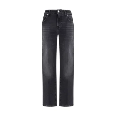 7for Black Cotton Straight-leg Jeans
