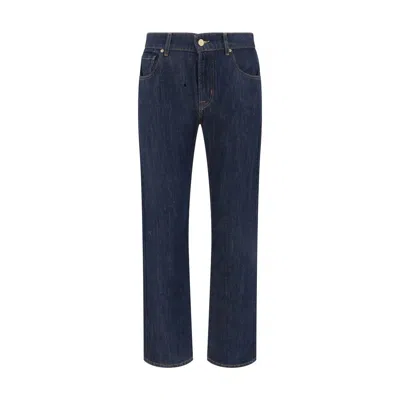 7FOR BLUE COTTON STRAIGHT-LEG JEANS