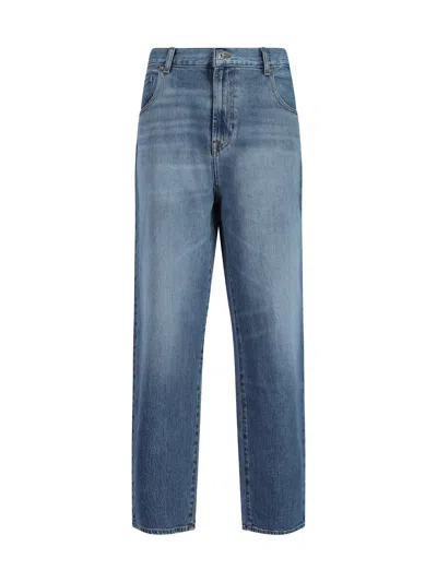 7FOR Blue Cotton Straight-Leg Jeans