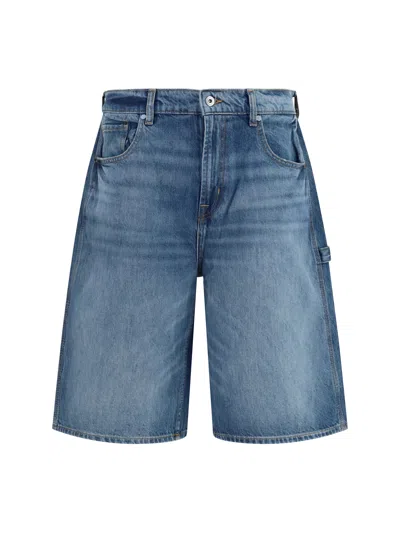 7for Wide-leg Denim Bermuda In Blue