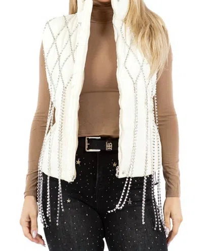 7mango7 Rhinestone Chain Jacket Vest In Ivory In Multi