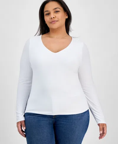 7th & Hudson Trendy Plus Size Double Layer V-neck Top In White