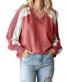 7th Ray Cabel Knit Top With Lace Detail In Marsala In Pink