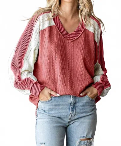 7th Ray Cabel Knit Top With Lace Detail In Marsala In Pink