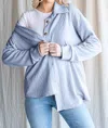 7th Ray Cable Knit Button Down Top In Blue In Blue