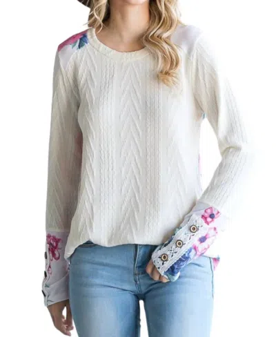 7th Ray Cable Knit Button Long Sleeve Top In White