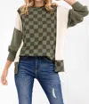 7th Ray Checkered Color Block Pullover Sweater In Olive In Multi