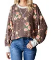 7th Ray Cindy Ribbed Floral Pullover In Brown In Brown