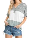 7th Ray Color Block Top In Sage In Multi