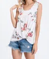 7th Ray Floral Button Back Top In White In Multi