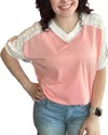 7th Ray Floral Contrast Patchwork Top In Blush In Pink