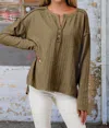 7th Ray Go To Cozy Long Sleeve Top In Olive In Green
