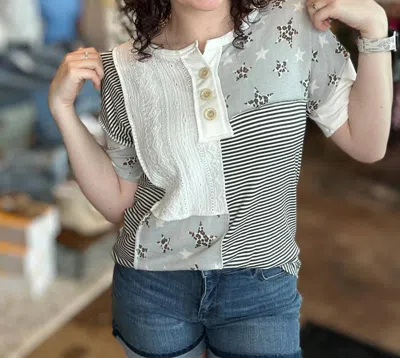 7th Ray Leopard Star Patchwork Top In Vintage Charcoal In Multi