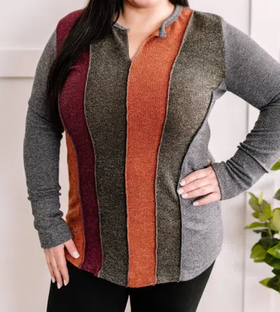 7th Ray Long Sleeve Color Block Top In Charcoal Multi