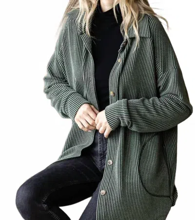 7th Ray Rib Button Down Side Pocket Shacket In Olive In Green