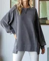 7th Ray Ribbed Sweater In Charcoal In Pink
