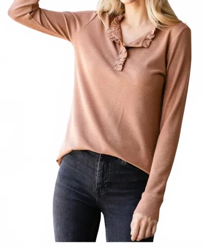 7th Ray Ruffle Button Top In Vintage Camel In Brown