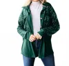 7th Ray Sequin Button Down Shacket - Plus In Emerald In Green