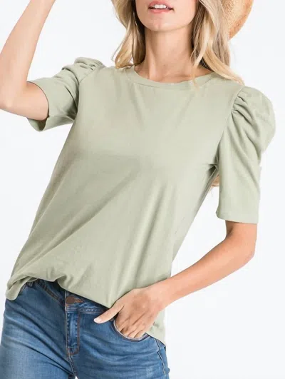 7th Ray Solid Puff Sleeve Top In Vintage Green