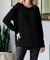 7th Ray Solid Ribbed Long Sleeve Top In Black In Black
