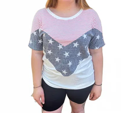 7th Ray Stars And Stripes Chevron Tee In Red In Gray