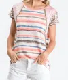 7th Ray Striped And Leopard Shirt In Coral In Pink