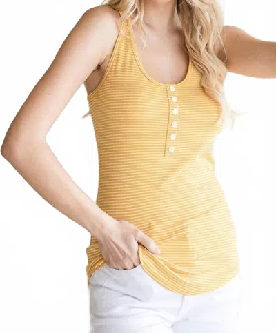 7th Ray Striped Button Front Tank In Mustard In Yellow