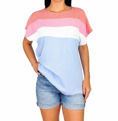 7th Ray Textured Short Sleeve Top In Blue Multi