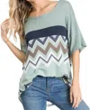 7th Ray Waffle Knit Chevron Top In Sage In Blue