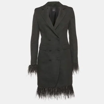 8 By Yoox Black Tweed Feather Trim Blazer And Mini Skirt Suit
