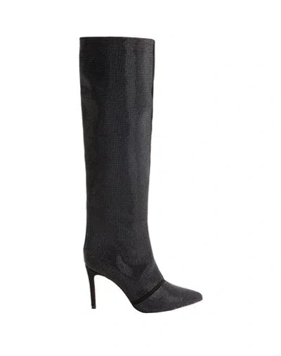 8 By Yoox Leather High Boots Metallic Details Woman Boot Black Size 8 Calfskin
