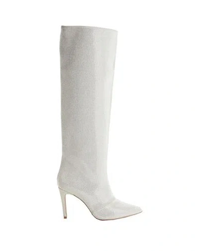 8 By Yoox Leather High Boots Metallic Details Woman Boot Light Grey Size 8 Calfskin