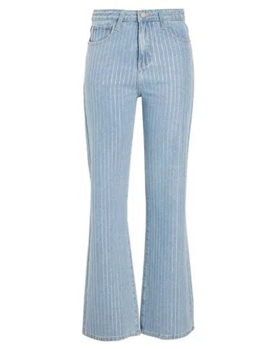 8 By Yoox Rhinestone Embellished Organic Denim Jeans Woman Jeans Blue Size Xxl Organic Cotton