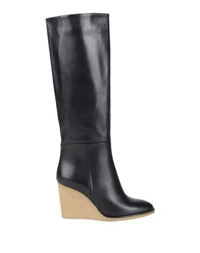 8 By Yoox Splitleather Round-toe High Boot Woman Boot Black Size 7 Calfskin