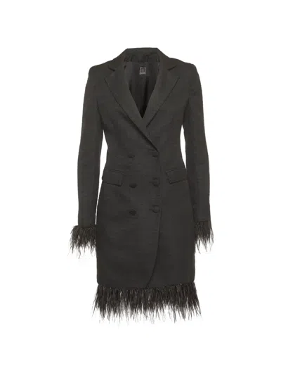 Pre-owned 8 By Yoox Tweed Feather-trim Mini Dress In Black