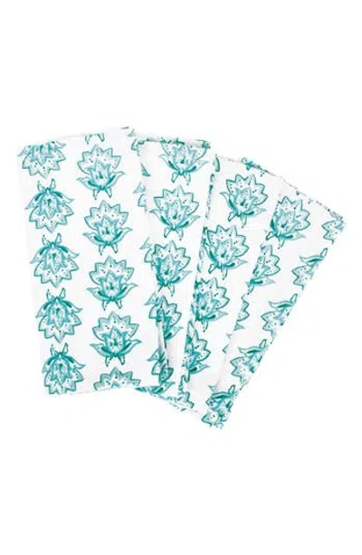 8 Oak Lane 4-piece Printed Dinner Napkin Set In Blue