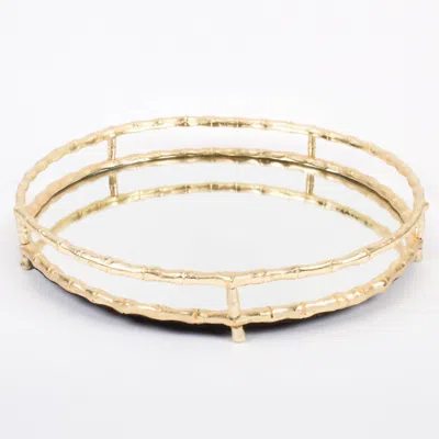 8 Oak Lane Bamboo Round Mirrored Tray In Gold