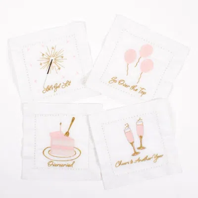 8 Oak Lane Birthday Girl 4pc Cloth Cocktail Napkin Set In White