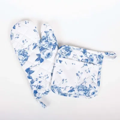 8 Oak Lane Blue Rose Oven Mitt Set