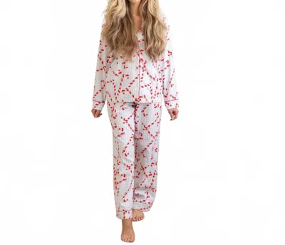 8 Oak Lane Candy Cane Stripe Flannel Pj Set Xs/s In Pink/white In Multi