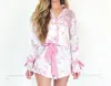 8 Oak Lane Celebrate Satin Ruffle Short Pj Set In Pink