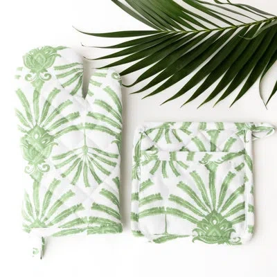8 Oak Lane Deco Palm Oven Mitt Set In Green