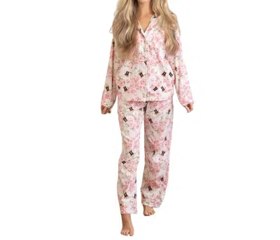 8 Oak Lane Flannel Long Pajama Set In Nutcracker Rose In Multi