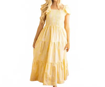 8 Oak Lane Golden Damask Smocked Flutter Sleeve Dress In Yellow