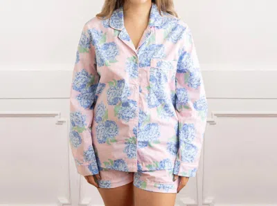 8 Oak Lane Hydrangea Pj Set With Shorts & Long Sleeve Top In Pink