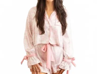 8 Oak Lane Lane Satin Ruffle Pajama Short Set In Pink Bow Toile