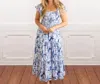 8 Oak Lane Leopard Palms Smocked Flutter Sleeve Dress In Blue In Blue