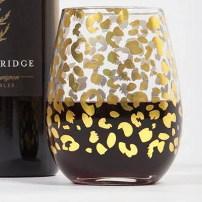 8 Oak Lane Leopard Print 20 Oz. Stemless Wine Glass In Clear,gold